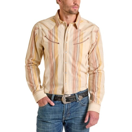 Panhandle Slim Taupe Stripe Men's Western Snap PMN2S06576